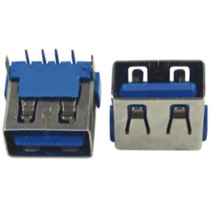 USB SOCKET 10 MM. 90 DEGREE FLAT BACK LEG BLUE