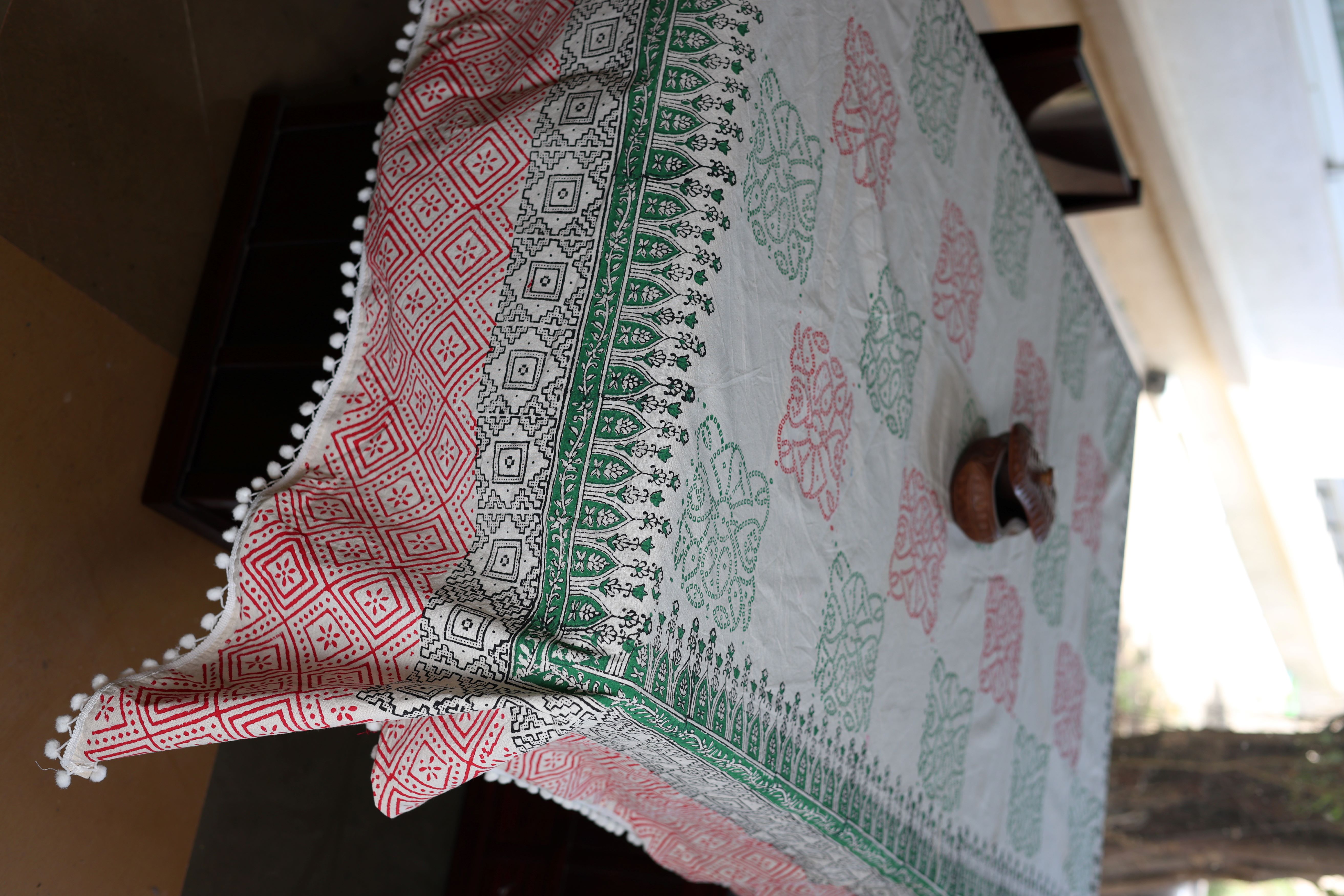 Table Covers HandBlock Printed Colourful Patterns for 6 Seater Table with Tassels 108 (Design-03)
