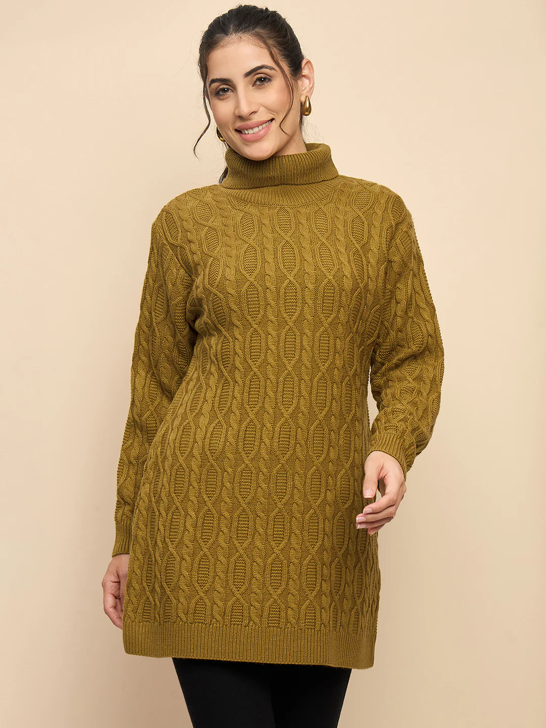 High Neck Knitted Woolen Dress