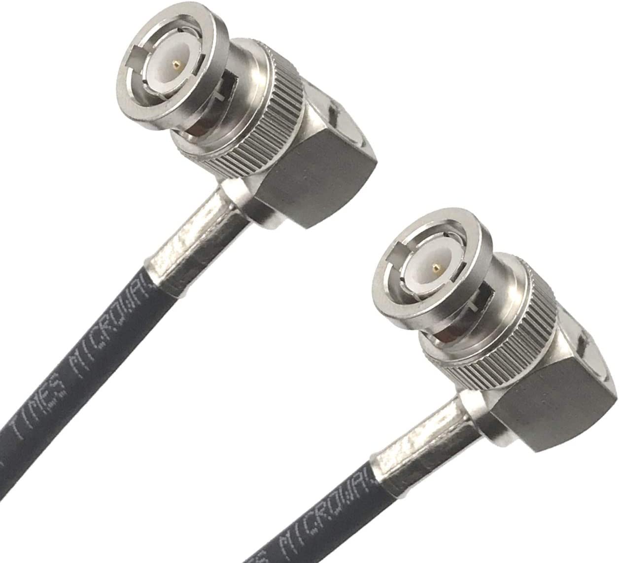 Coaxial Cable Assembly with BNC (Male Right Angle) to BNC (Male Right Angle) Connectors, 50 Ohm Impedance, 2 ft Length