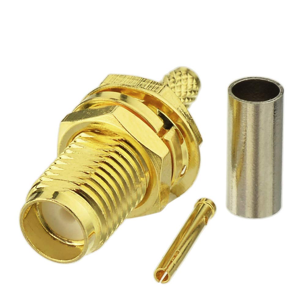 SMA Female Bulkhead Crimp Connector Gold-Plated for RG316 RG174 Cable