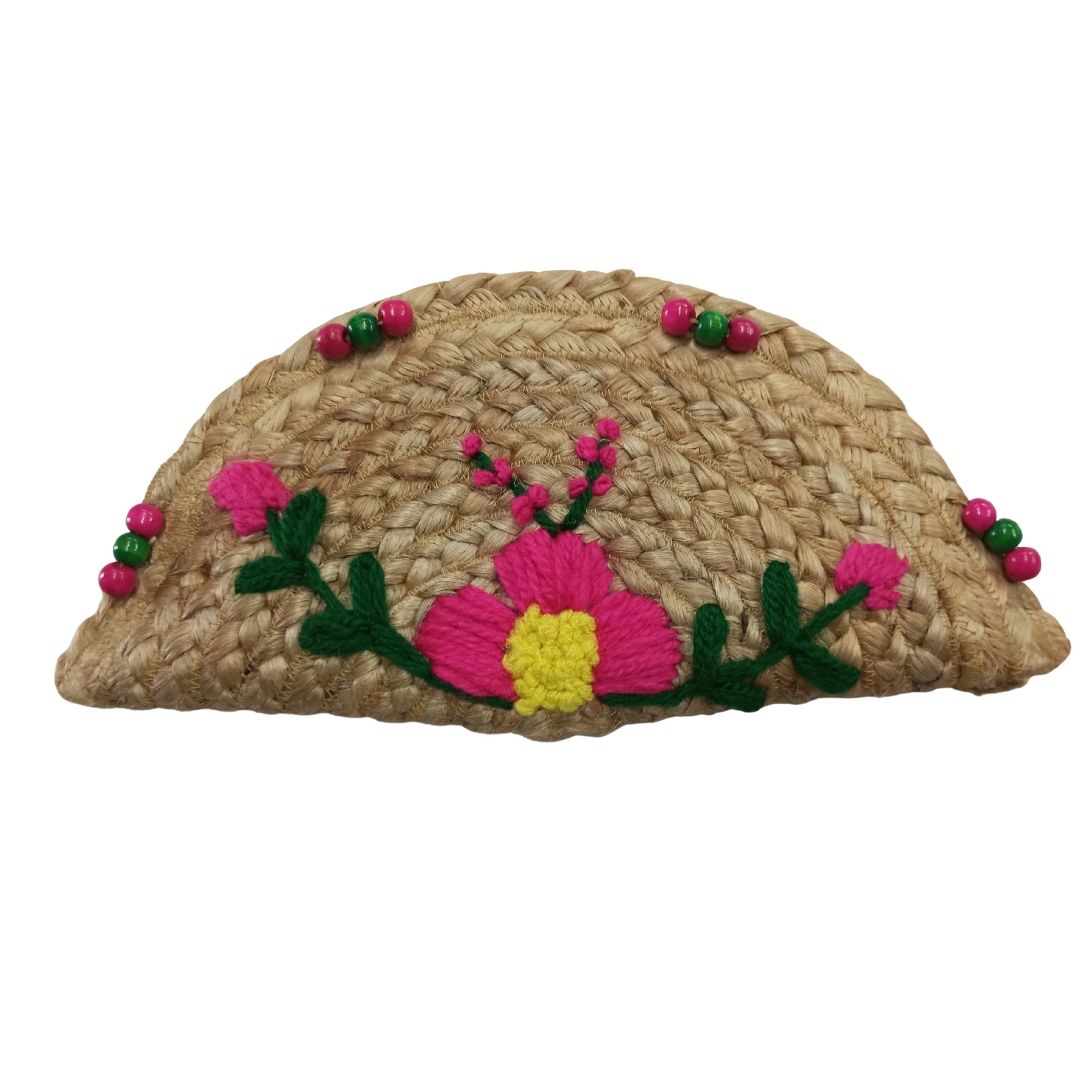 Handcrafted Jute Hand Clutch with Floral Embroidery