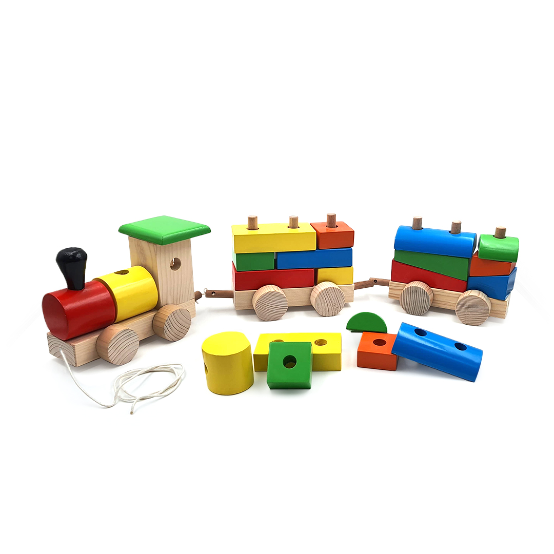 Little Genius Sorting Train-Coloured, Wooden Train Set with Pull String, Educational Building Blocks(BC-19)