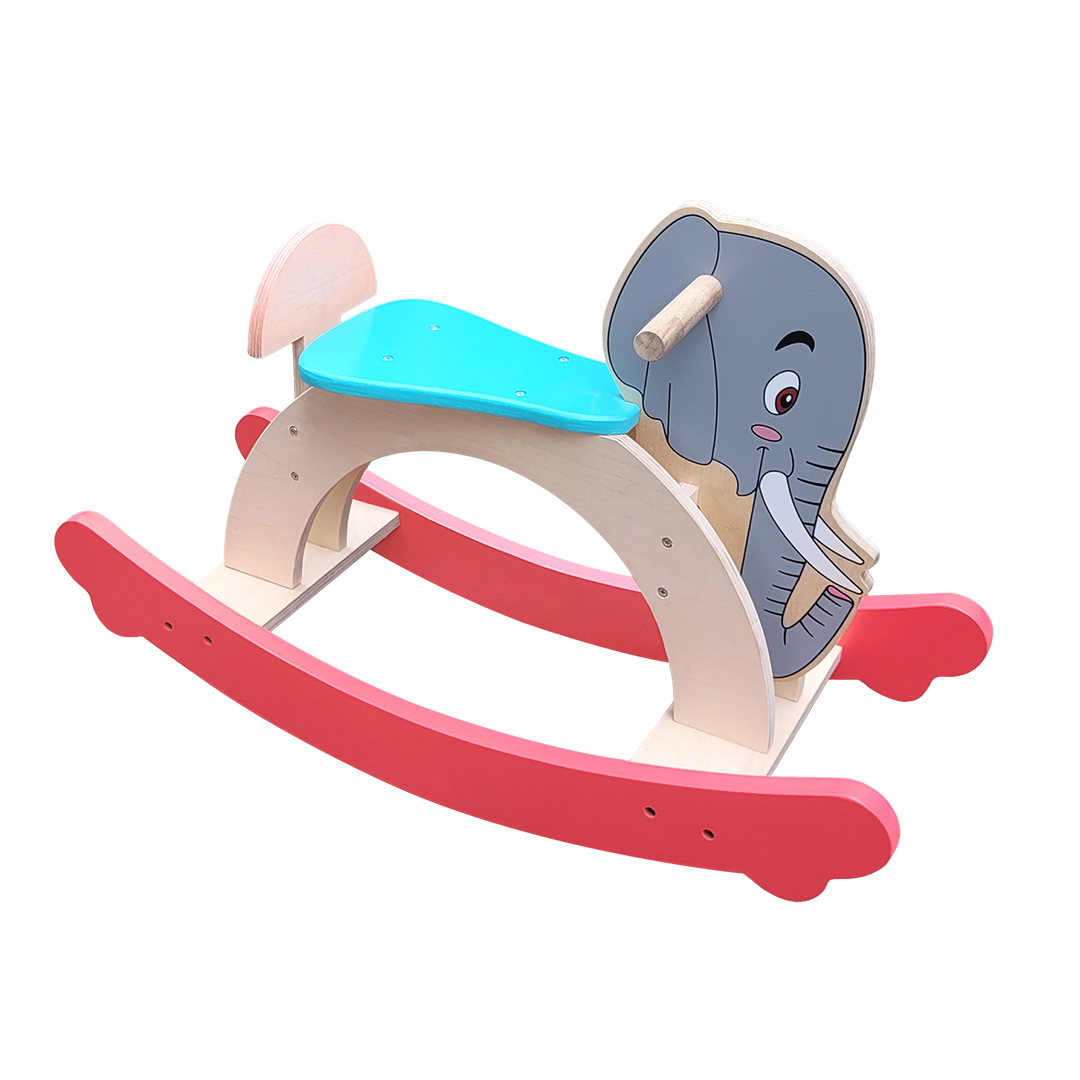 Little Genius Wooden Rocking Elephant, Children's Nursery Rocker, Red and Natural Wood(AB-140BX)