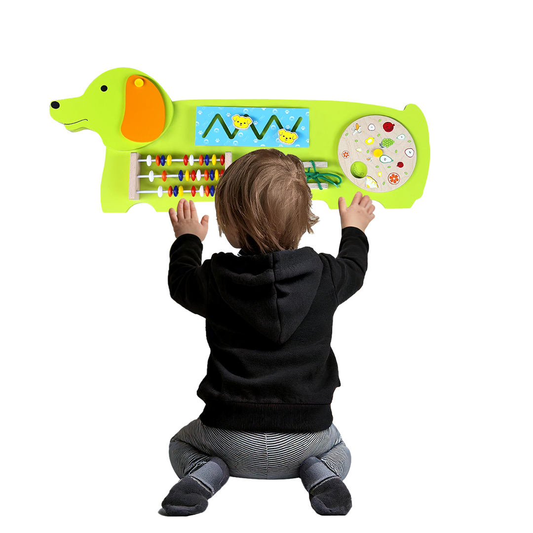 Little Genius Dog-Shaped Busy Board, Wall Activity Board, Educational Learning Toy with Abacus, Clock, Maze and Lacing(AB-160)
