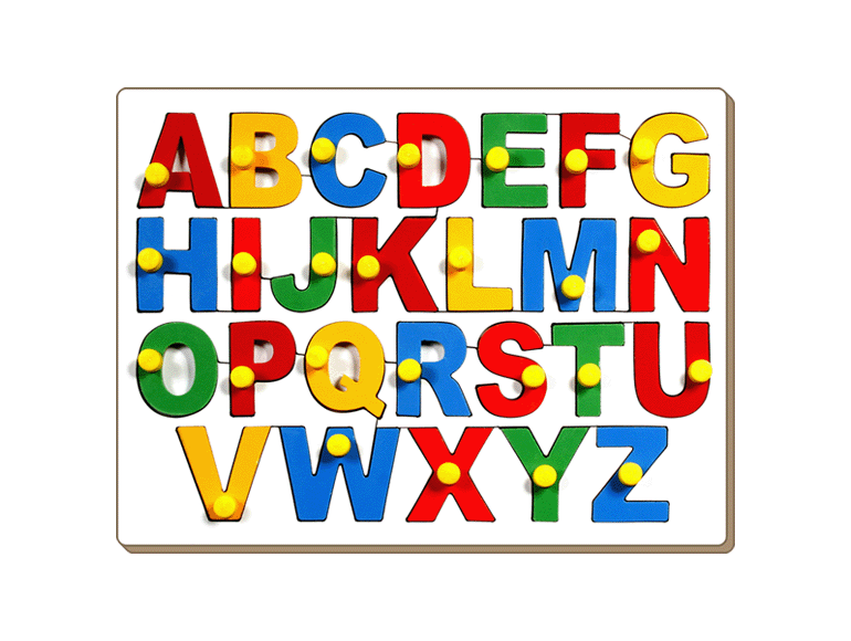 Little Genius Wooden Alphabet Learning Board-Uppercase with Knob , Colourful Lettered Puzzle Toy, 26 Pieces(AL-01B)