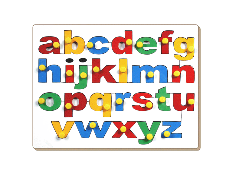 Little Genius Wooden Alphabet Learning Board-Lowercase with Knob , Colourful Lettered Puzzle Toy, 26 Pieces(AL-02B)