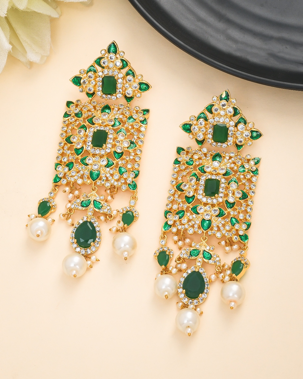 Antique Gold plated AD-Green Hydro Quartz Dangle Drop Earring 