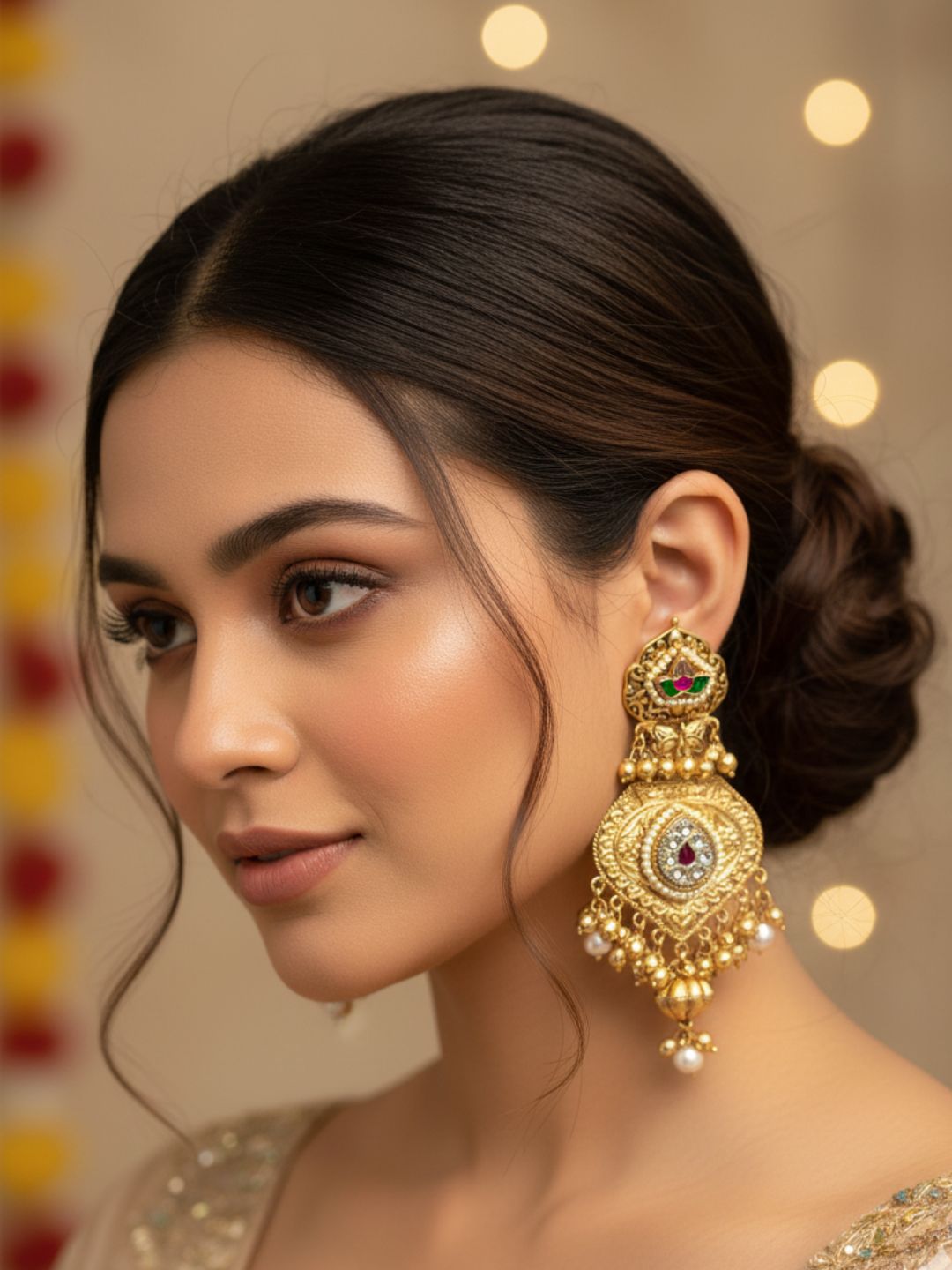 Charming Multi Color Glass Stone-Pearl Fancy Dangle Drop Earrings