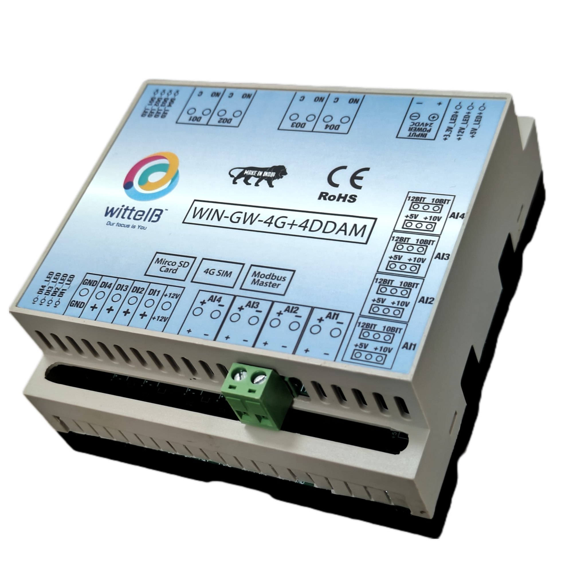 IOT 4G Gateway w Built-in IO 4DI4DO4AI|WIN-GW-4G-4DDAM