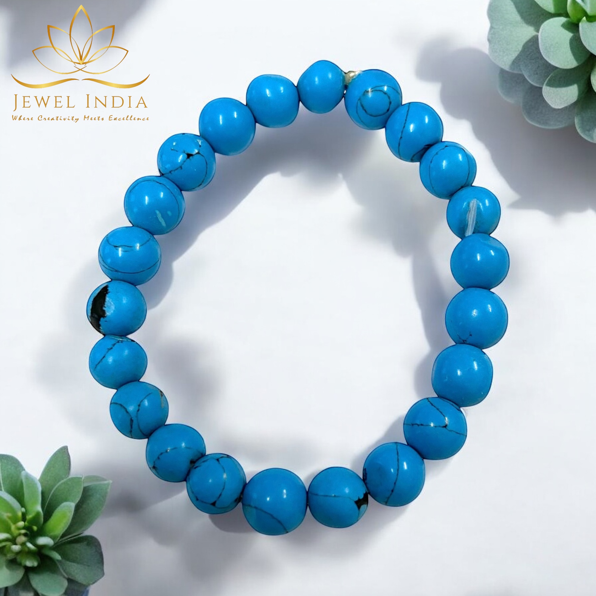 Blue Turcoiz Stone Round Bead Bracelet for Women & Men | Stretchable Turquoise Look Bracelet | Handmade Fashion Jewelry