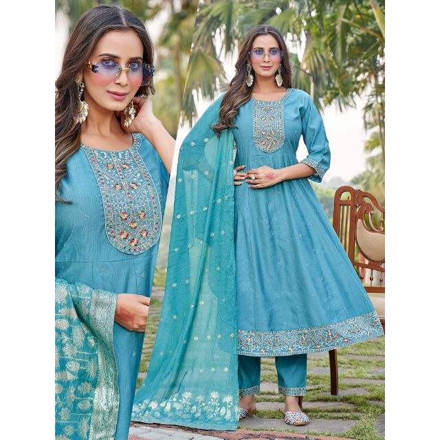 Trendy Vetican Ghera Kurti with Banarasi Dupatta For Festive Office & Daily Wear Outfit