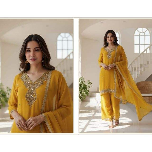 New Georgette Heavy Handwork palazzo suit for Festive Office & Daily Wear Outfit