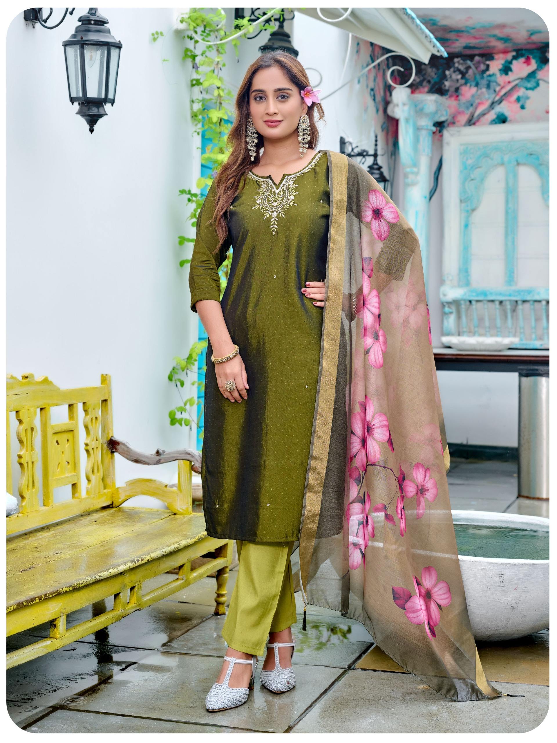 Best Rangoli Silk Suit with Inner Digital Dupatta Women’s Ethnic Outfit for Party, Festive & Everyday Fashion