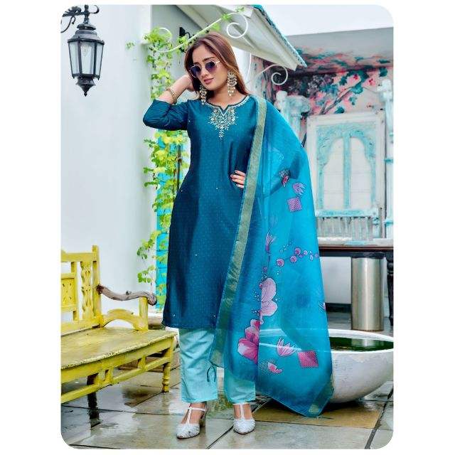 Rangoli Silk Suit with Inner Digital Dupatta for Women’s Ethnic Outfit for Party Festive & Everyday Fashion 