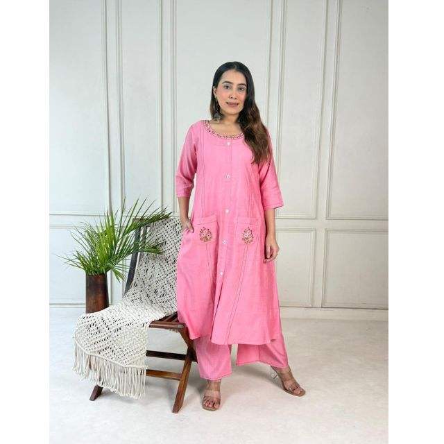 Luxury Cordset A-Line Plazo suite with Vetican Pocket Work for Women Ethnic Fashion Outfit with Uses in Wedding Party Festive & Office Wear