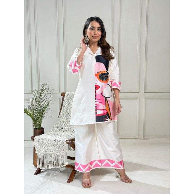 Exclusive Vetican figure print kurti with palazzo for Women Ethnic Fashion Outfit with Uses in Wedding Party Festive & Office Wear