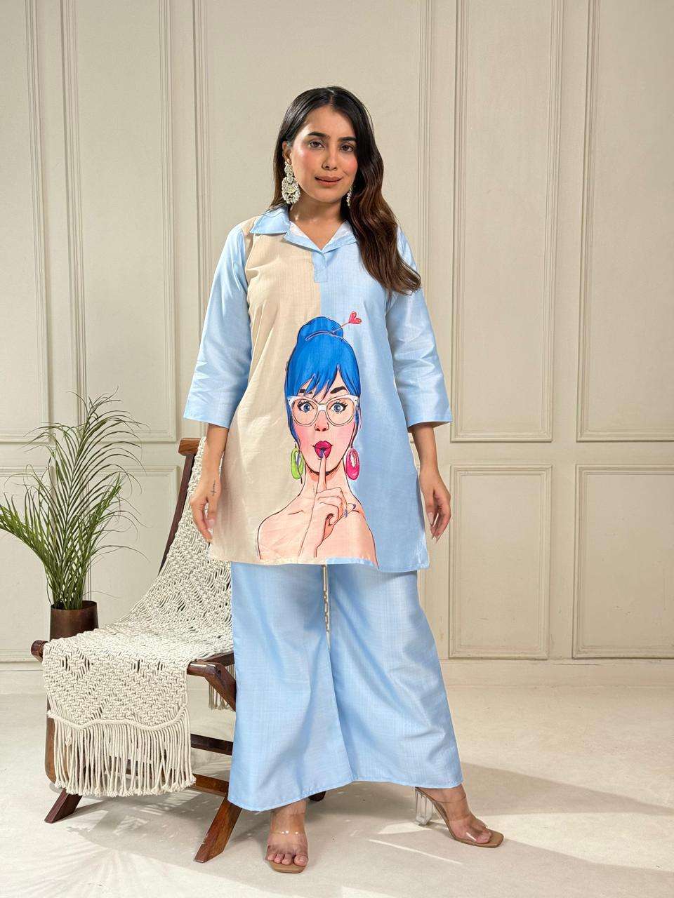 Best Vetican figure print kurti with palazzo for Women Ethnic Fashion Outfit with Uses in Wedding Party Festive & Office Wear