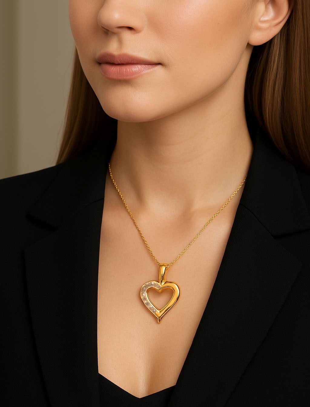 - Elegant 18K Gold Diamond Heart Pendant Neckchain for Women