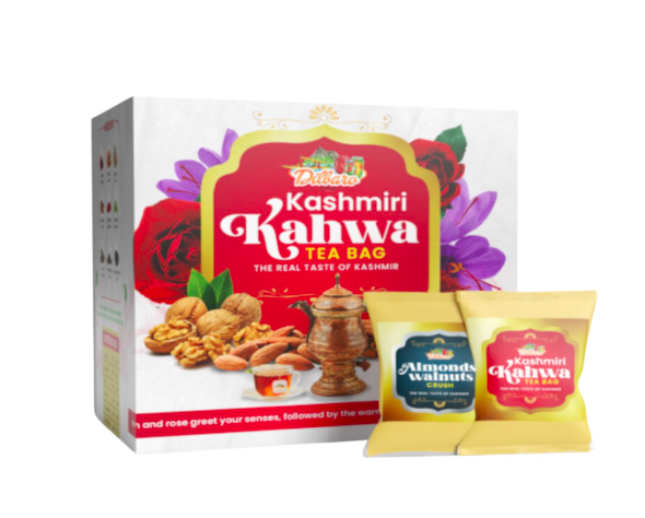 Kashmiri Kahwa Tea Bags – 20 Sachets Box with Almond & Walnut Crush | Export Quality | Bulk Supply