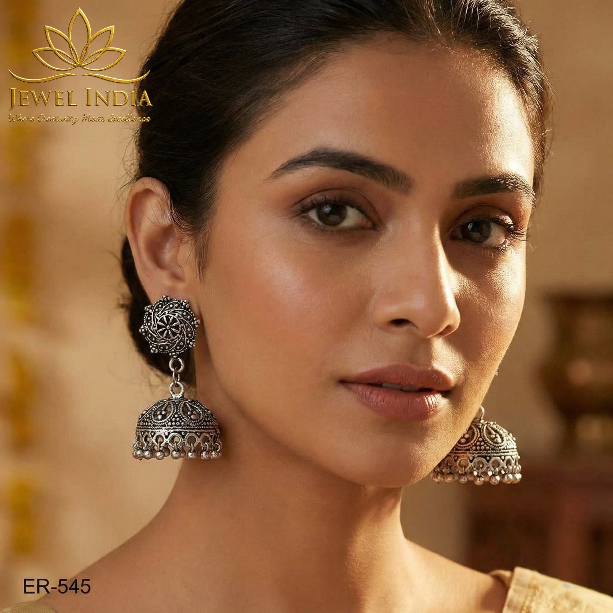 ?Oxidized Silver Plated Floral Jhumka Earrings for Women & Girls 