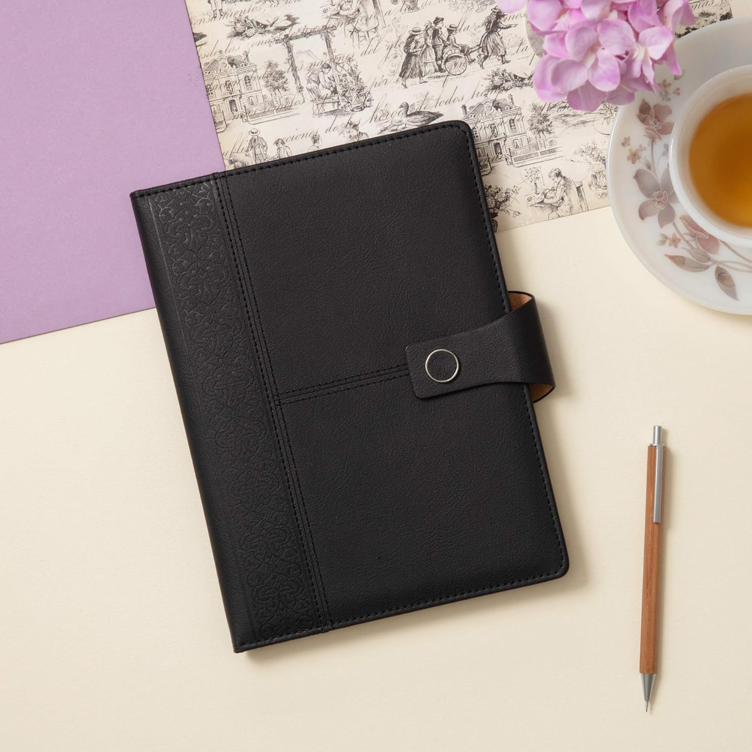 A-5 PU Leather Stylish & Durable Hardcover Notebook Diary Journal with Magnetic Flap Closure and Pen Holder, 192 pages, 80 gsm (Classic Black)
