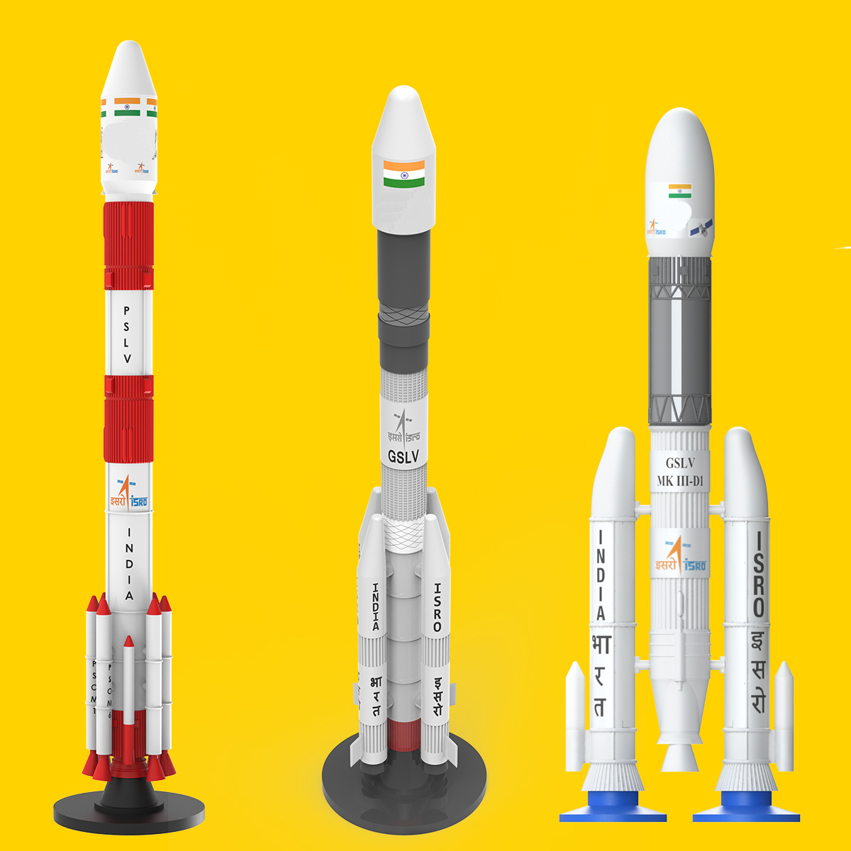 SquareDrop Combo Set of PSLV - GSLV MK III - GSLV MK II - Prototype Models - Plastic Rocket Models - Astronomy - Sky Science - DIY Activity Kit - Mult