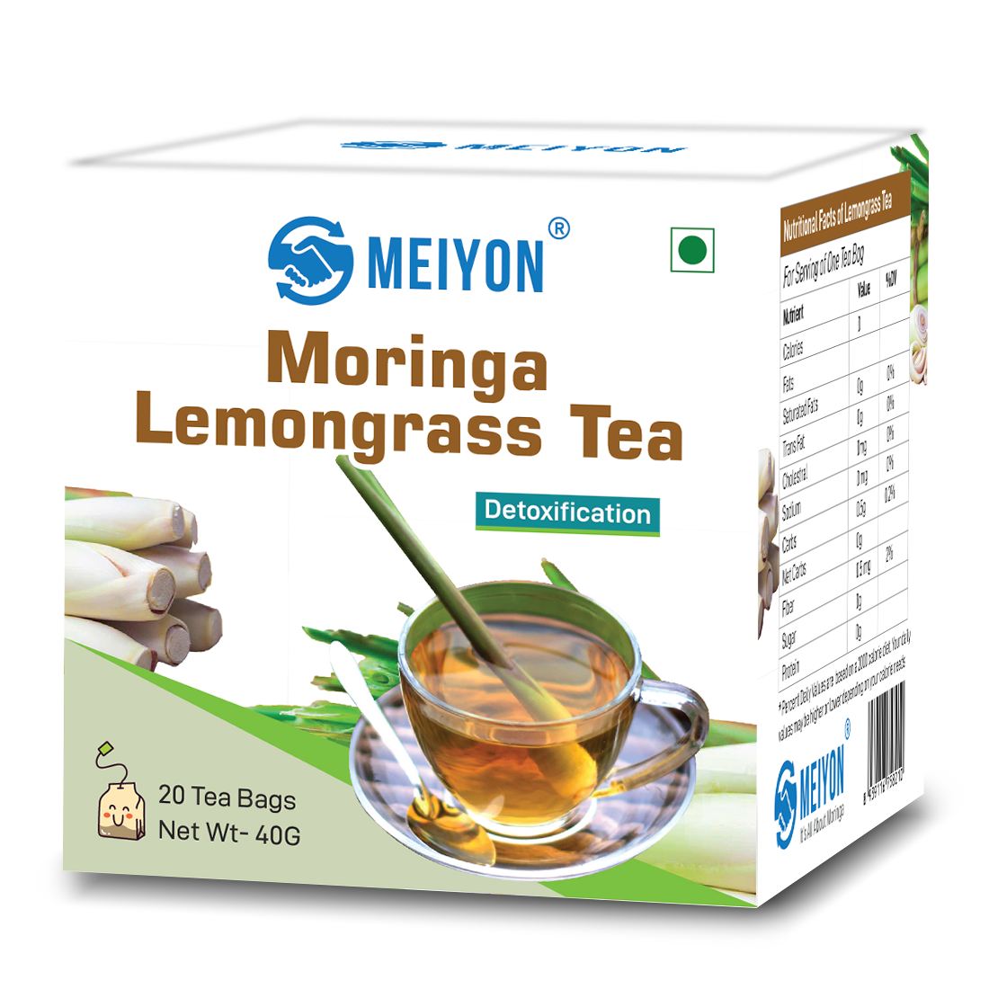 Moringa Lemongrass Tea -Supports Digestion, Heart Health, boost Immune system, Reduce stress (20dips in a box)