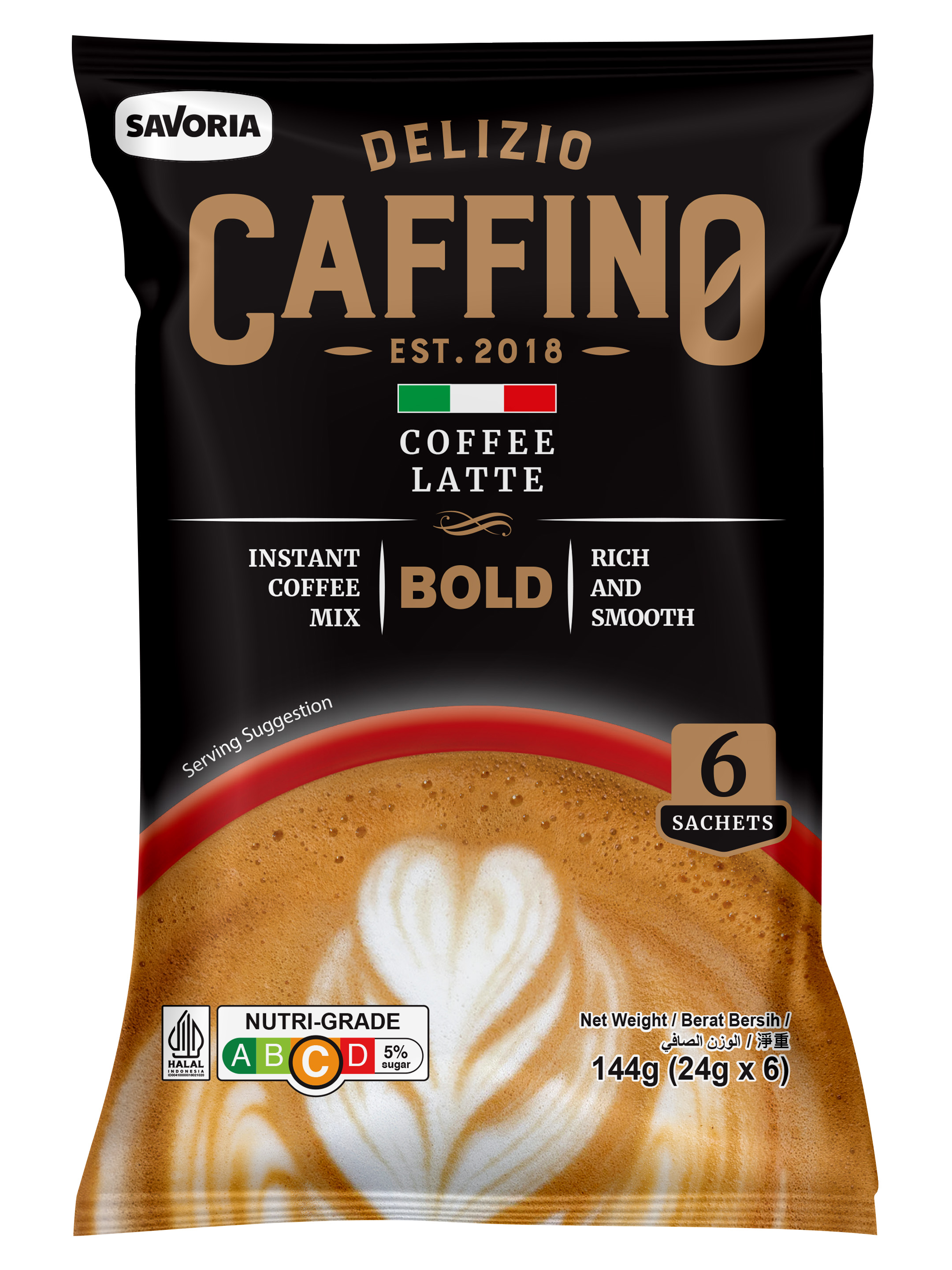 CAFFINO Bold Premium Coffee Latte Strong & Less Sugar with Real Milk & Real Coffee 540g Pack (Imported) Instant Coffee