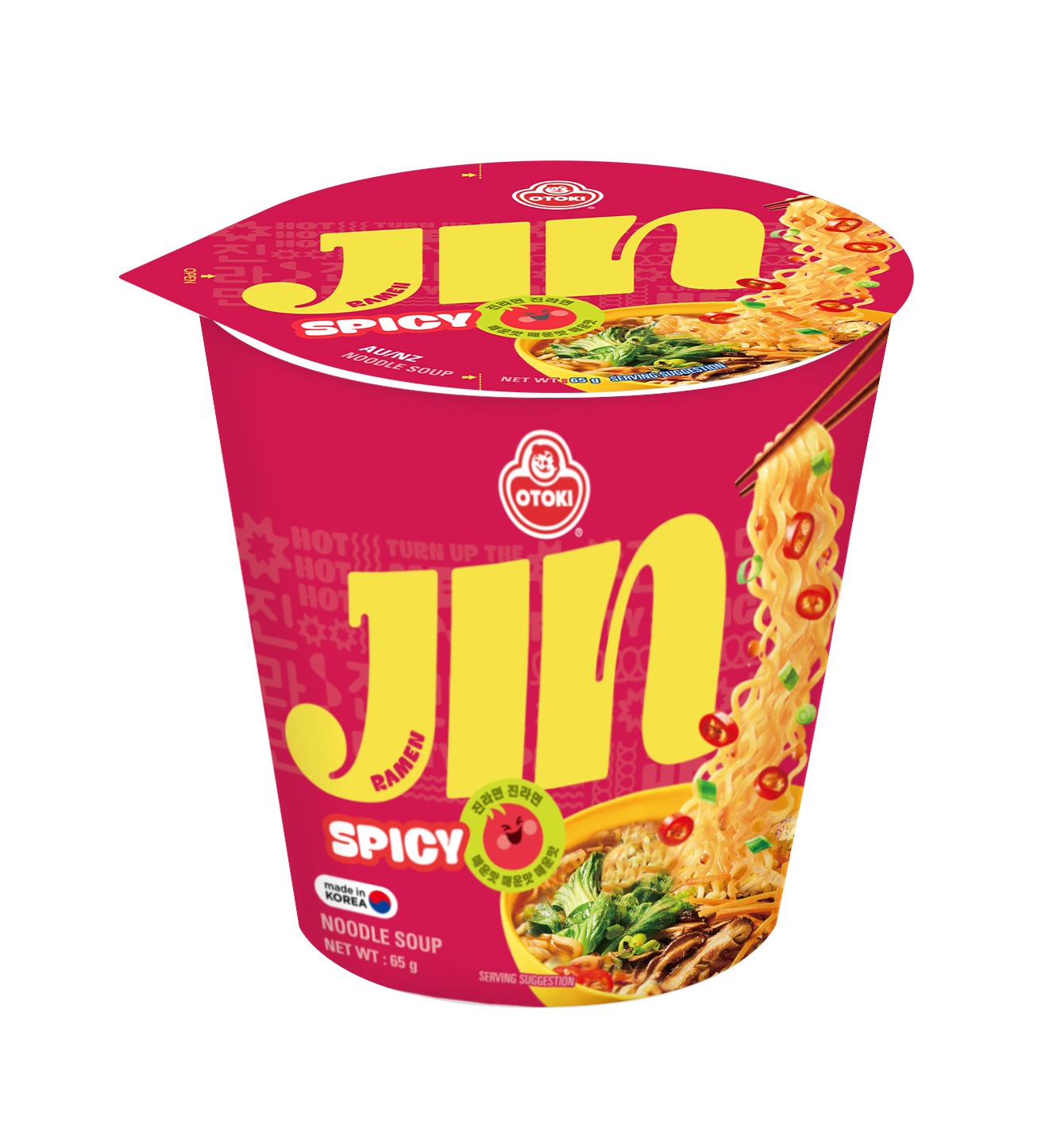 OTOKI Jin Ramen Korean Style Instant Noodles Spicy Flavor 65g Cup (Imported) Cup Noodles Vegetarian