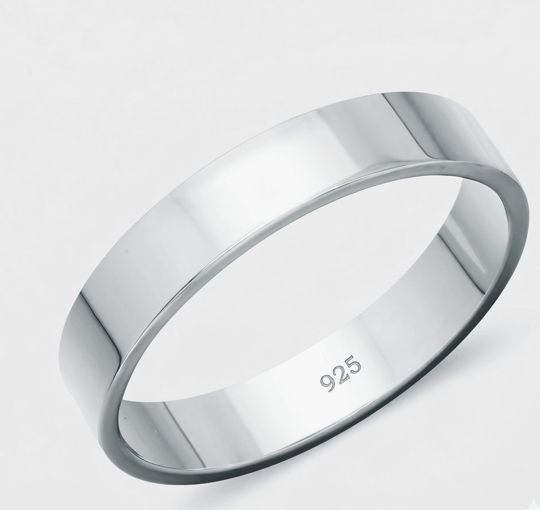 925 Sterling Silver Classic Flat Band Ring - 4mm Plain Polished Wedding Loop