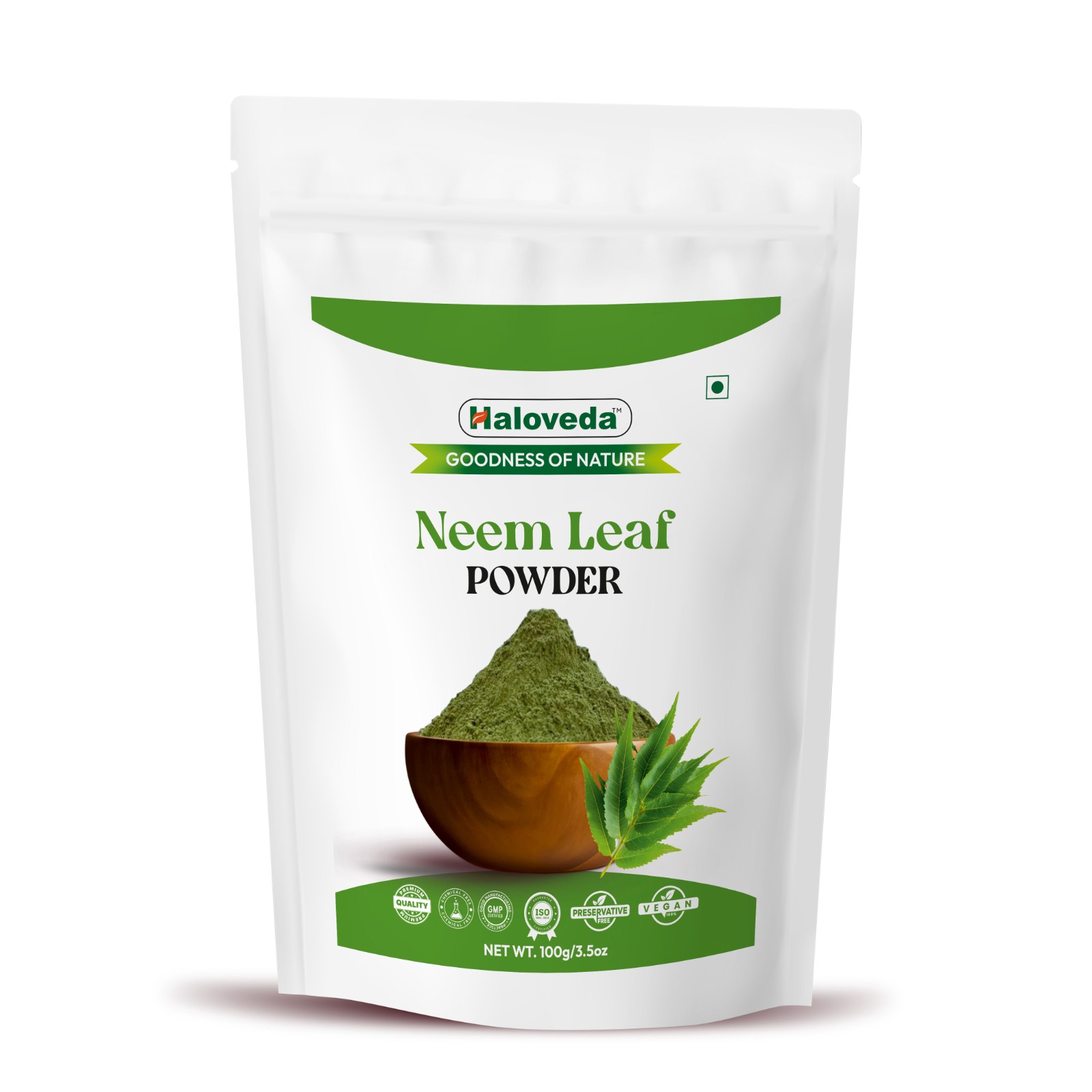 Haloveda Herbal Neem Powder for Face & Hair | 100% Pure & Natural Neem Powder | Acne Care, Dandruff Control & Skin Purifying | Chemical-Free Herbal Po