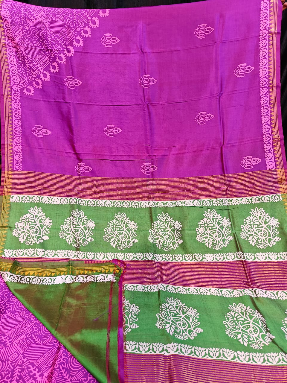 Hand Block printed silk sarees