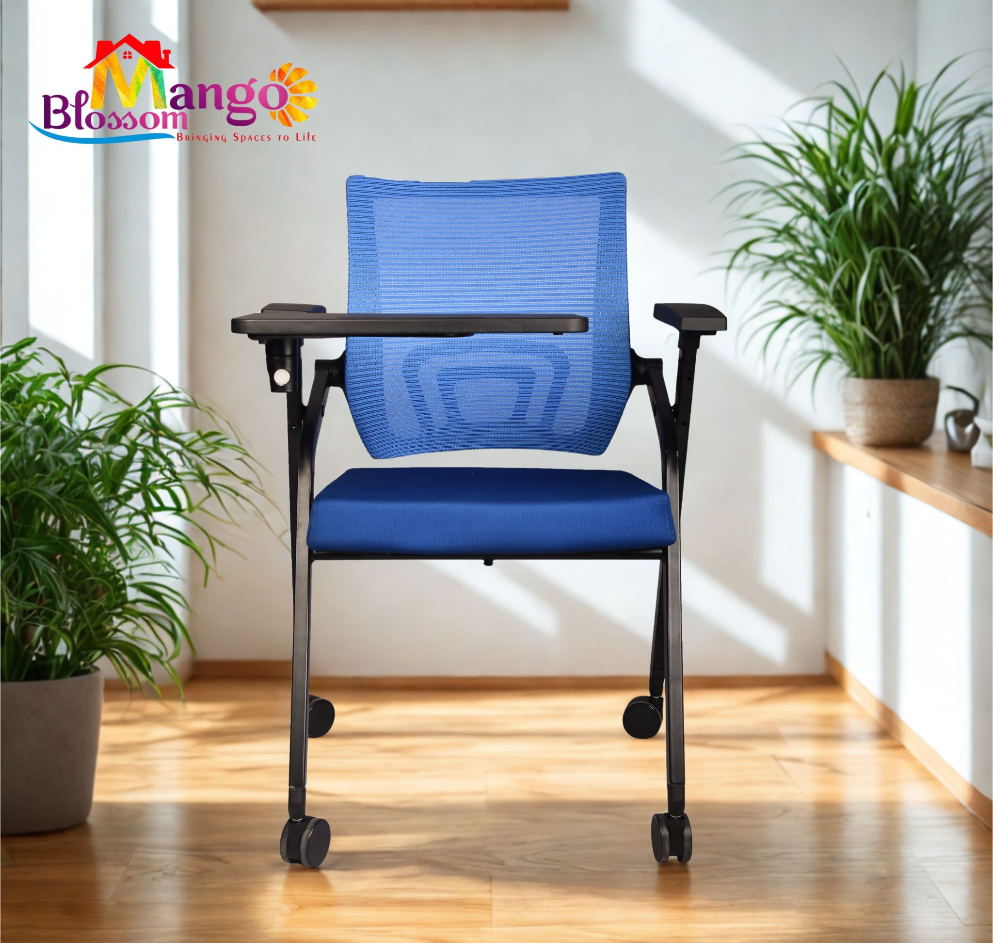 Mango Blossom Munich egonomic mid back mesh Visitor chair with wheels Blue