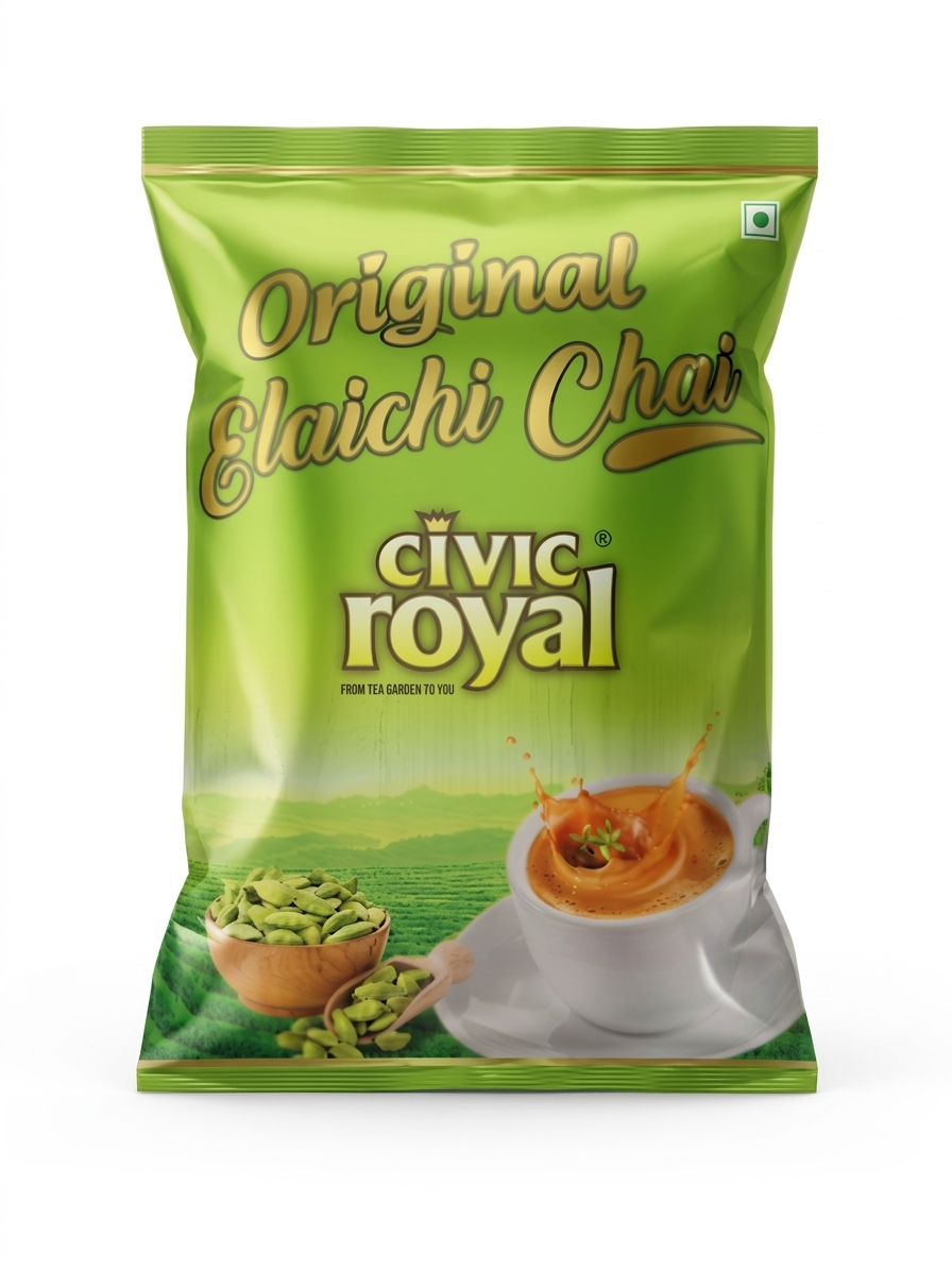 Civic Royal Original Elaichi Chai, Premium Cardamom Tea Blend, CTC Tea with Green Cardamom (250 GM PACK OF 4) 1 KG