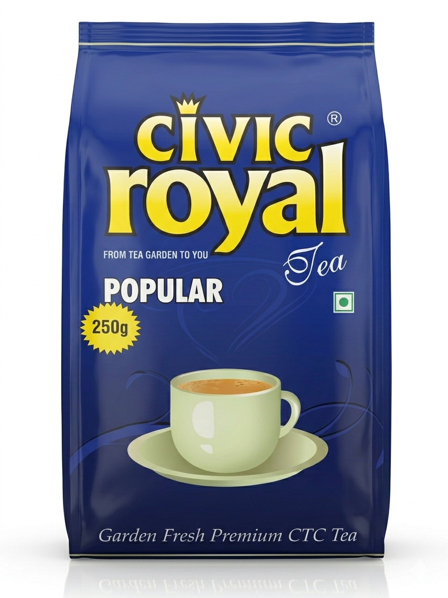 Civic Royal Popular 250 Gm Packet, Kadak Tea, Black CTC Tea ,( PACK OF 4) 1 KG