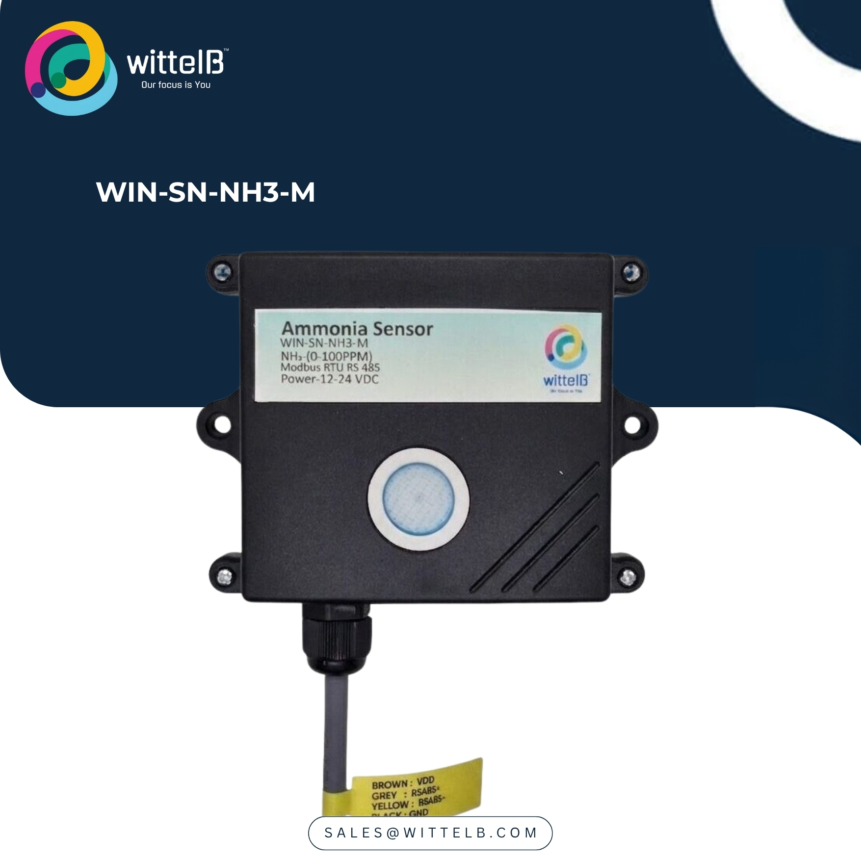 Electrochemical Ammonia Gas Sensor w Modbus WIN-SN-NH3-M