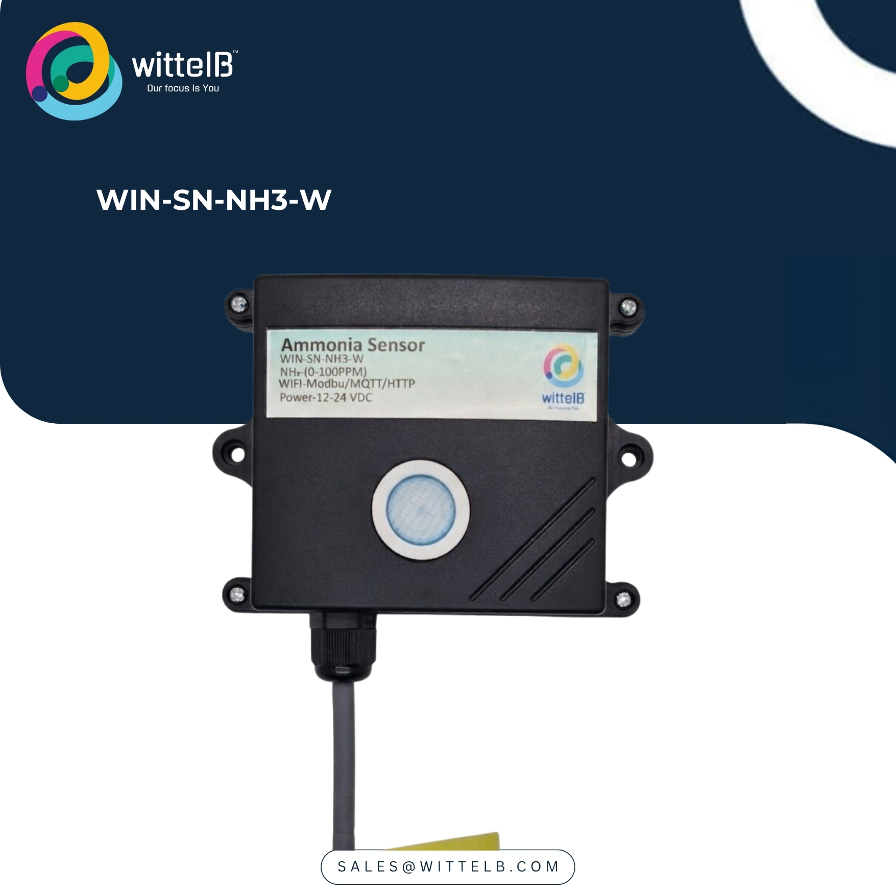 Electrochemical Ammonia Gas Sensor w WiFi WIN-SN-NH3-W