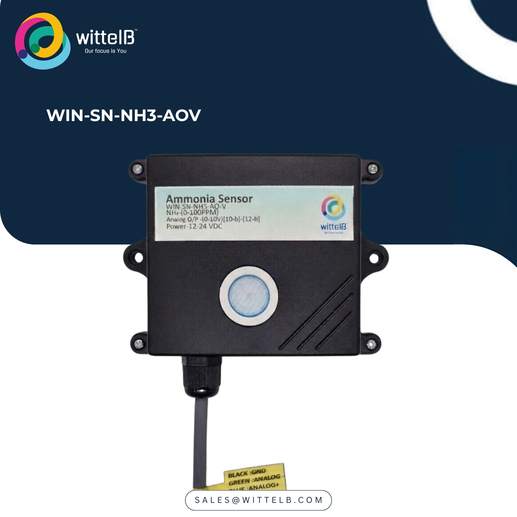 Electrochemical Ammonia Sensor w Analog Output Voltage WIN-SN-NH3-AOV