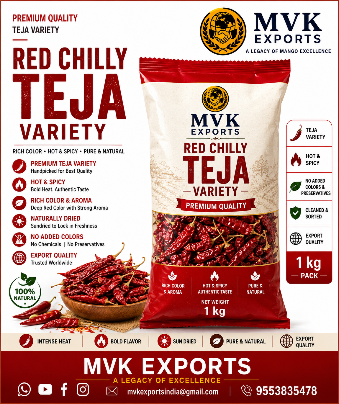 MVK Red Blaze – Premium Teja Red Chilli Powder