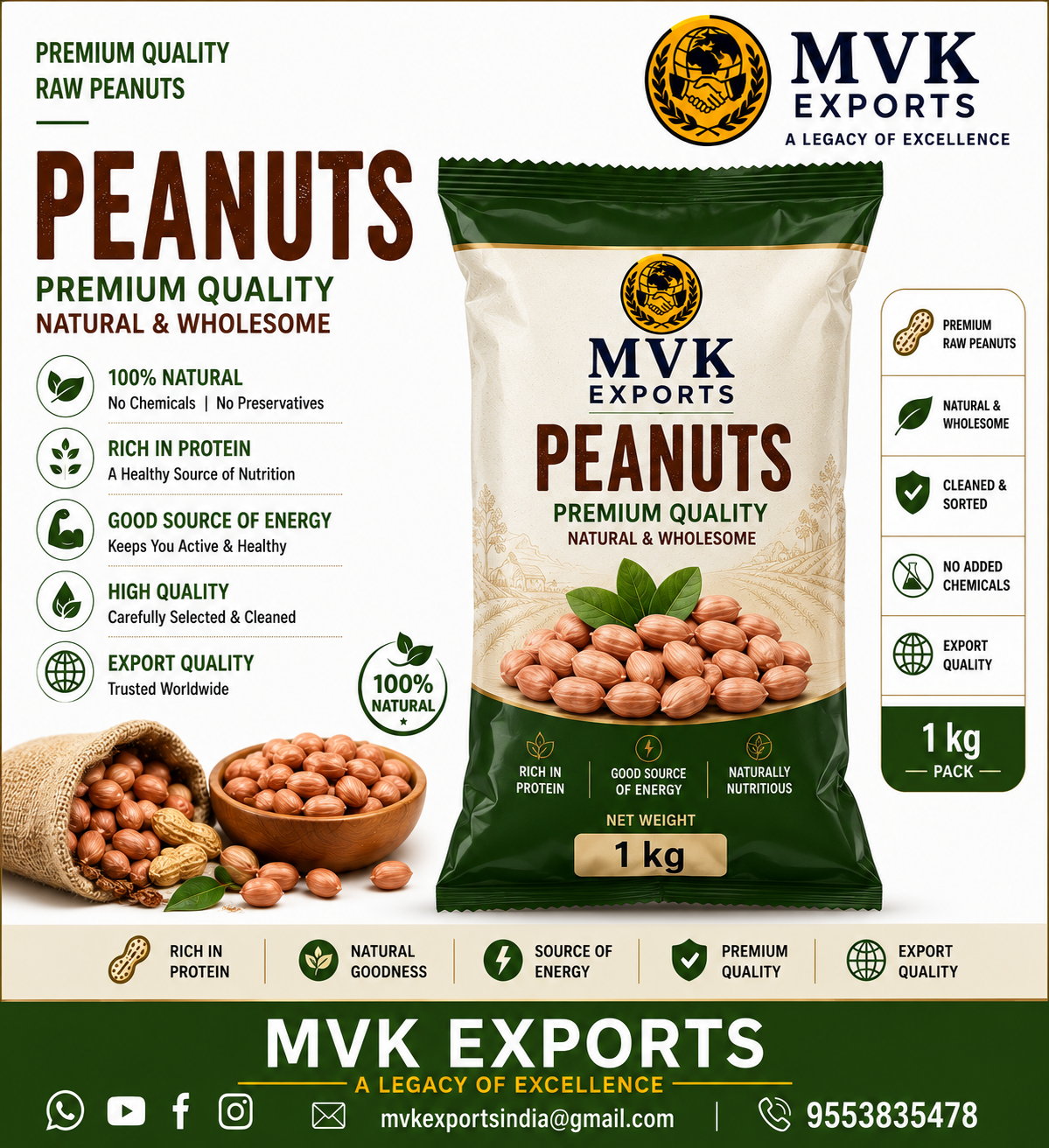 Premium Raw Peanuts – 1 kg Packet