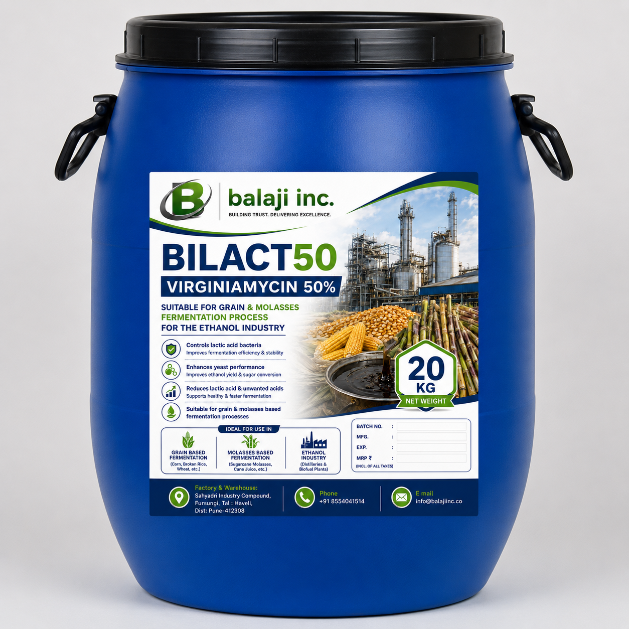 BILACT50 - Virginiamycin50%, used for grain and molases fermentation process.