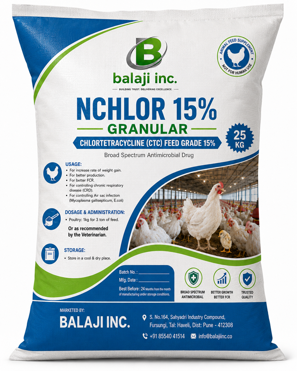 N Chlor 15% Granular - Chlortetracycline 15%kg Antibiotic for Poultry