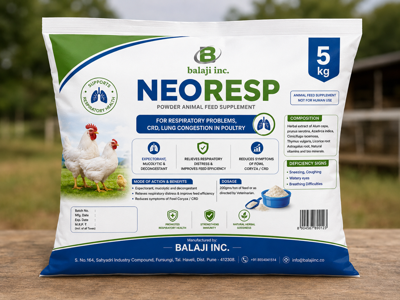 Neoresp Plus Herbal Respiratory Health - 5kg x 5 Pack Natural Lung Support for Poultry