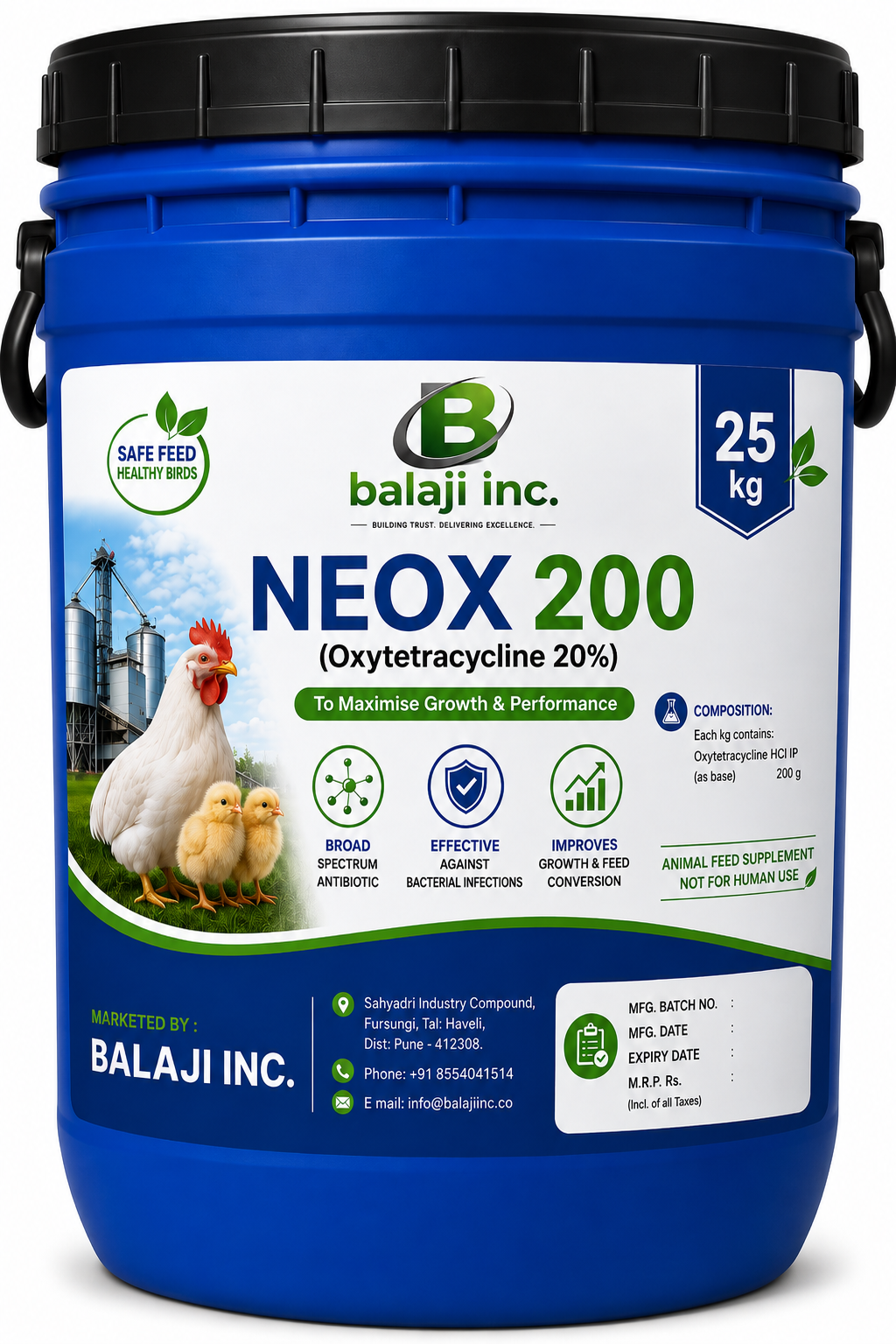 Neox 200 - Oxytetracycline 20% Granular, 25kg Broad-Spectrum Antibiotic for Poultry