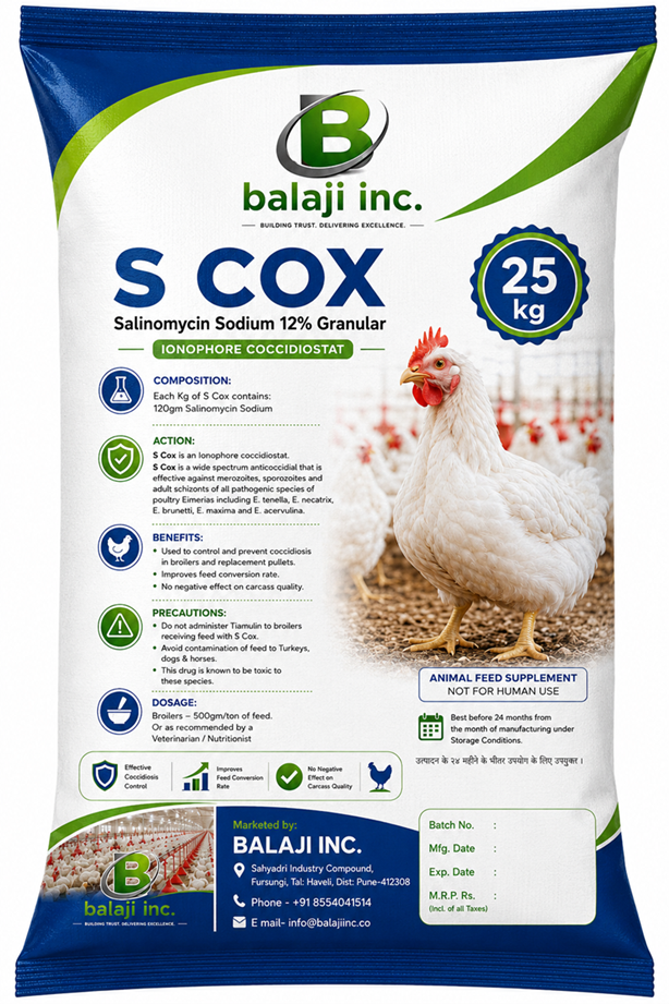 S Cox 12% - Salinomycin 12% Granular, Anticoccidial 25kg for Poultry Coccidiosis Prevention
