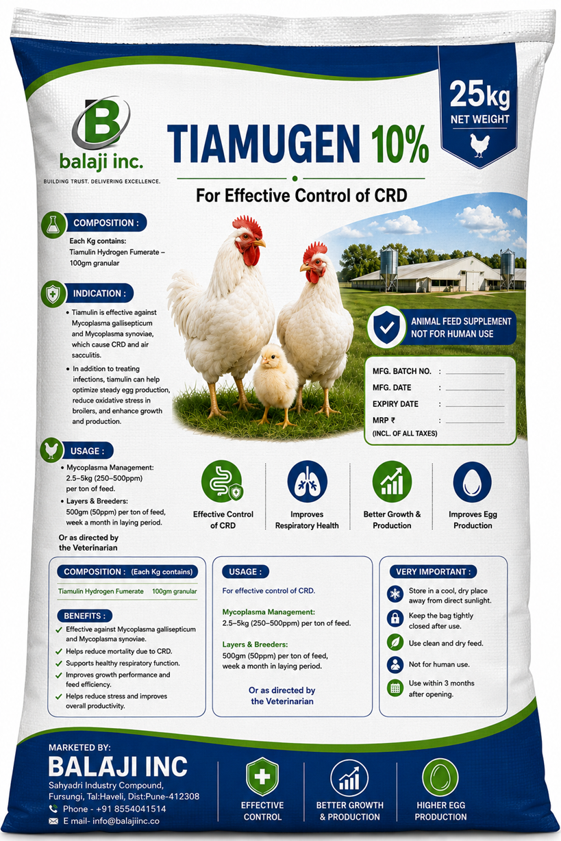 Tiamugen 1% - Tiamulin Hydrogen Fumarate 25kg Granular, Antibacterial for Poultry & Swine