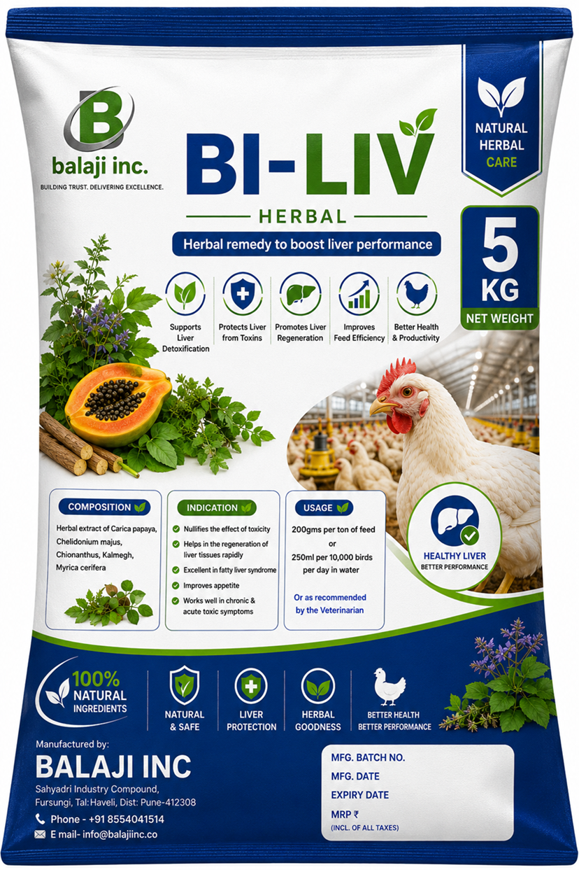 Bi-Liv Herbal Liver Tonic - 5kg x 5 Pack Hepatoprotective Supplement for Poultry