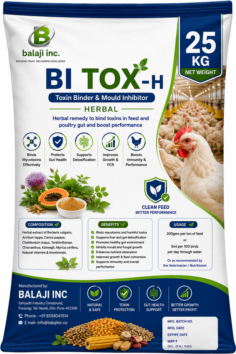 Bi Tox Herbal Mycotoxin Binder - 25kg Pack Natural Toxin binder and mould inhibitor for Poultry Feed.