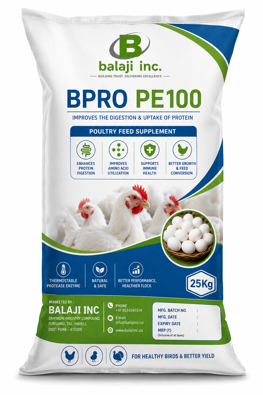B Pro PE100 - Protease Enzyme 25kg for Poultry Protein Digestion & Gut Health